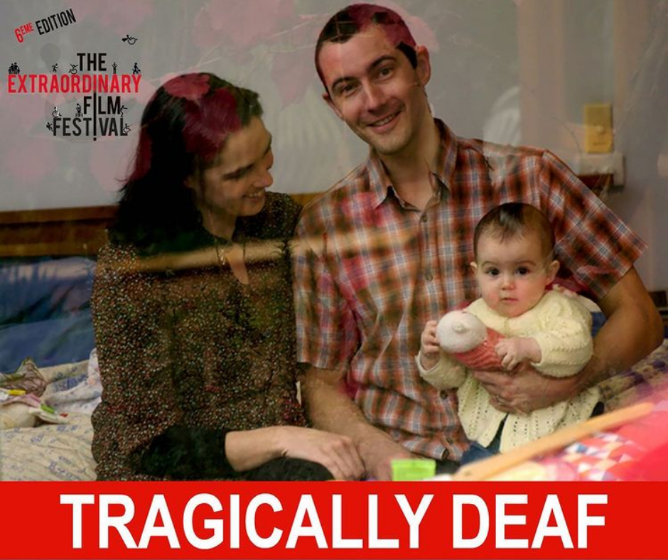 Affiche de "Tragically deaf" : Une équipe de reporters veut absolument prouver qu'être sourd signifie être malheureux. Ce film est construit sur énormément de sarcasme, évidemment.